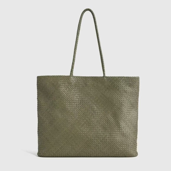 Quince Handbags - Quince Elegant Olive Green Leather Woven Tote Bag